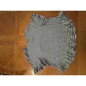 Black and White Gingham Ruffle Sleeve Button-Back Blouse